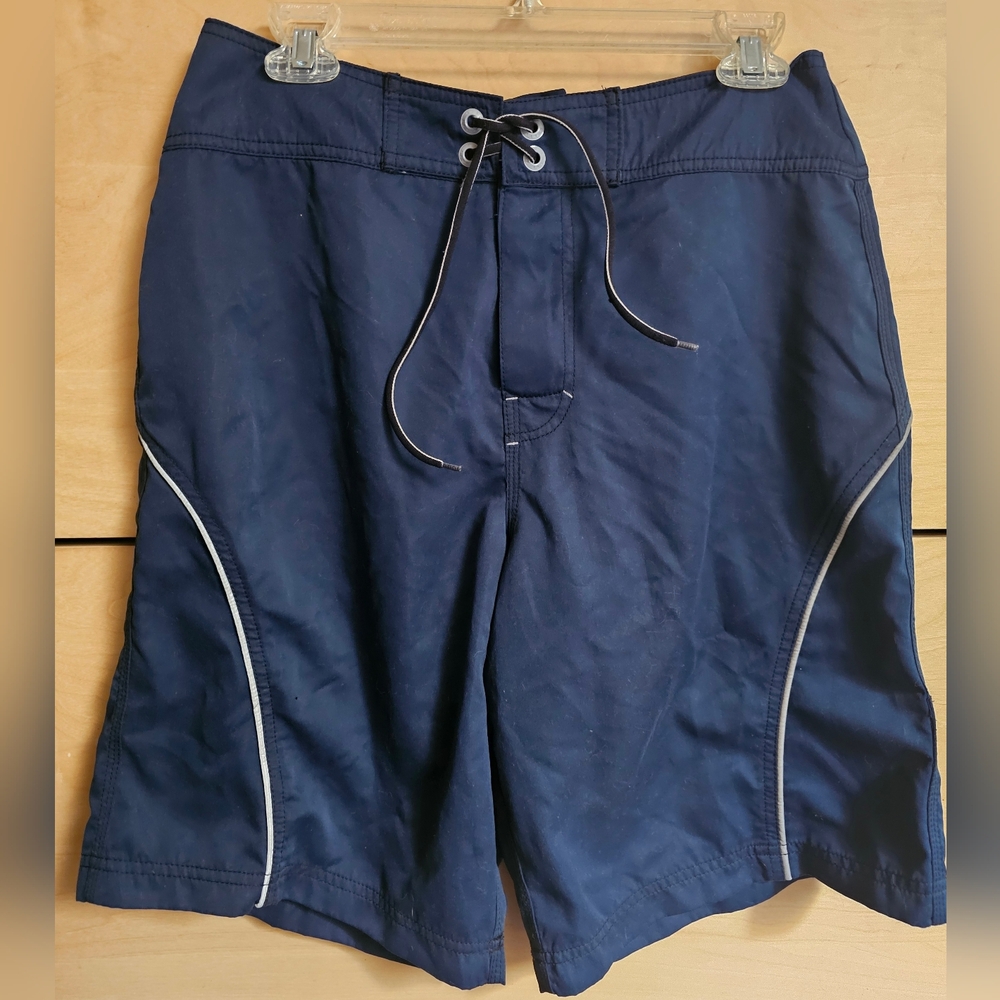 Rusty Men's Navy Drawstring Swim Board Shorts Reflective Piping
